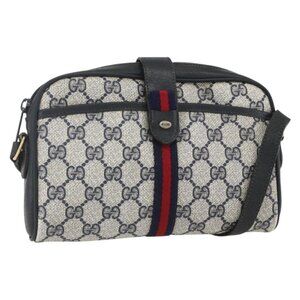 Authentic GUCCI GG Supreme Sherry Line Shoulder Bag PVC Navy Gold 89 02 055